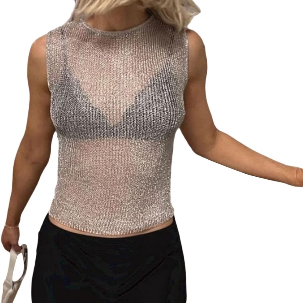 Silver Sparkly Metallic Knit Tank